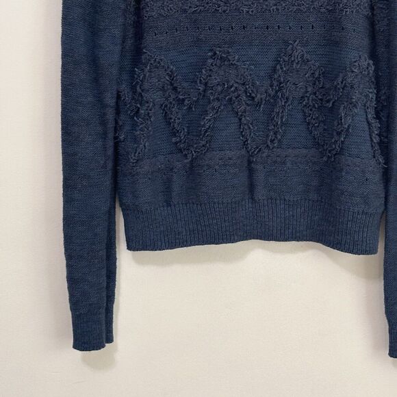 Anthropologie Moth Sweater S Bramble Textured Fringe Alpaca Blend Blue Casual - Picture 4 of 10
